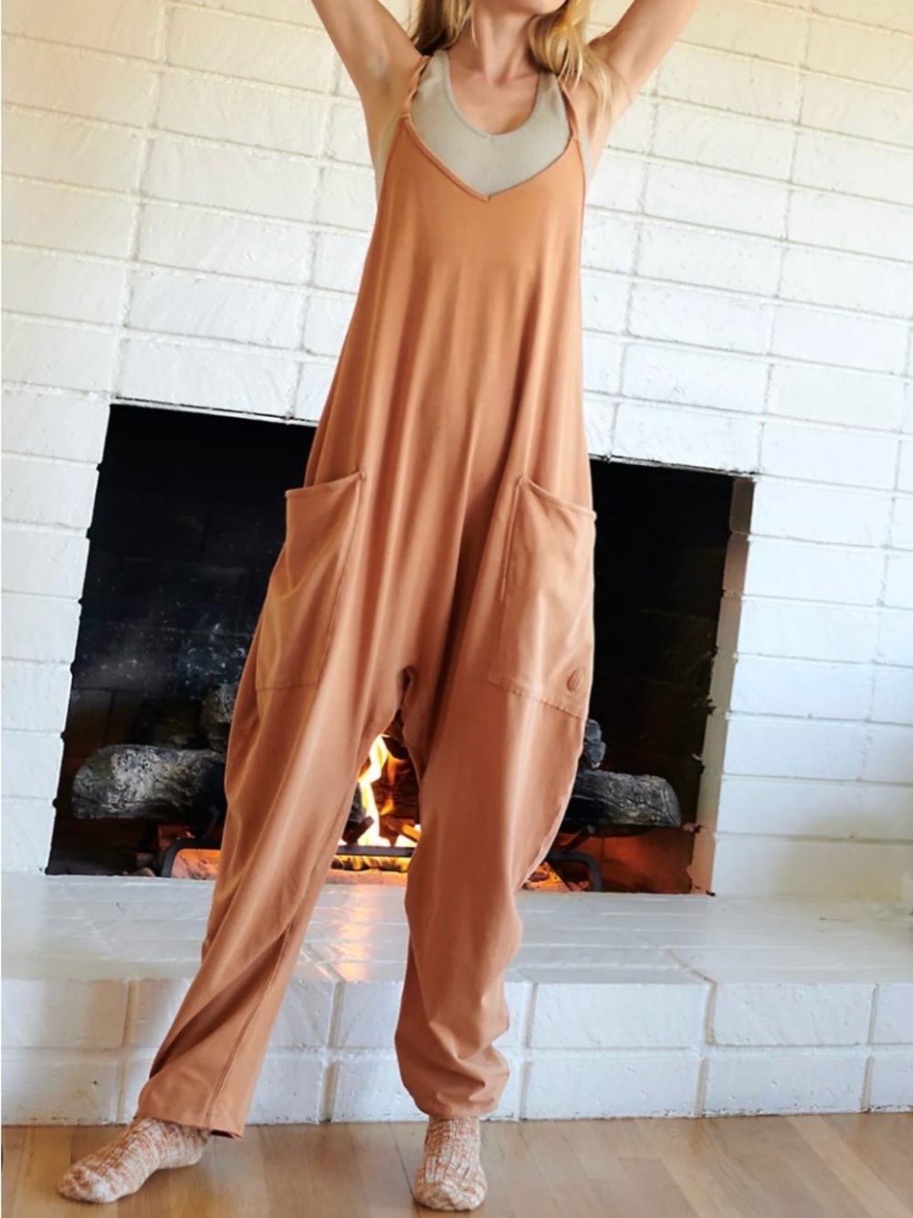 Free People Hot Shot Onesie Burnt Orange Oversized Jumpsuit S